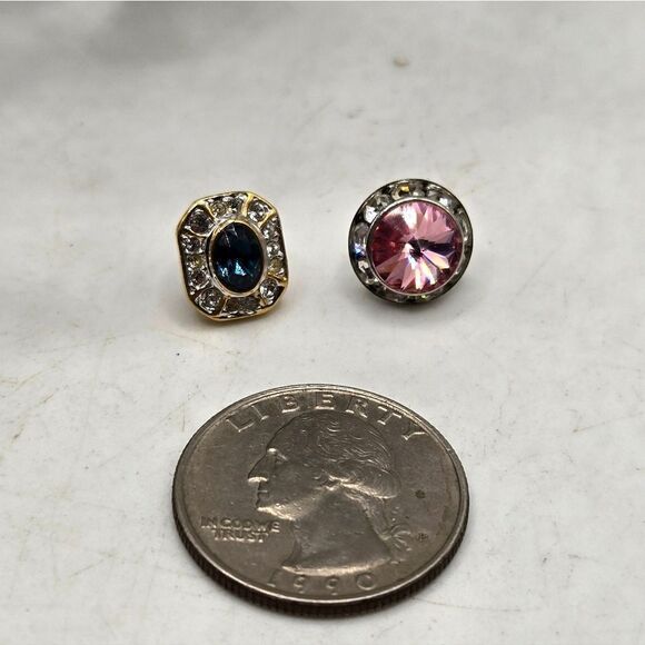"5/$25" Mismatched Pink/Blue Crystal Bling Stud Earrings - Picture 4 of 9